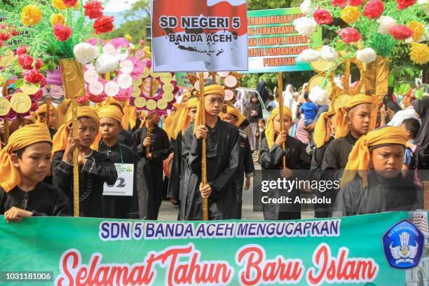 Indonesian students take part in the 1 Muharram 1440 Hijriah parade in Banda Aceh of Aceh Province, Indonesia on September 11, 2018. The Parade aims...