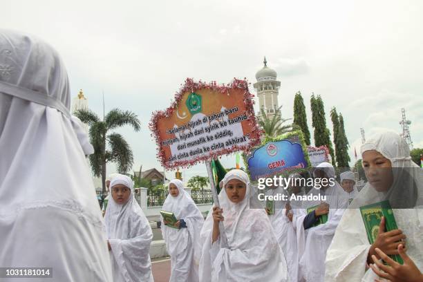 Indonesian students take part in the 1 Muharram 1440 Hijriah parade in Banda Aceh of Aceh Province, Indonesia on September 11, 2018. The Parade aims...