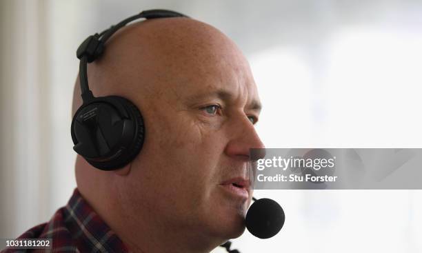 Cricket broadcaster Kevin Howells pictured during day two of the Specsavers County Championship Division One match between Worcestershire and Surrey...