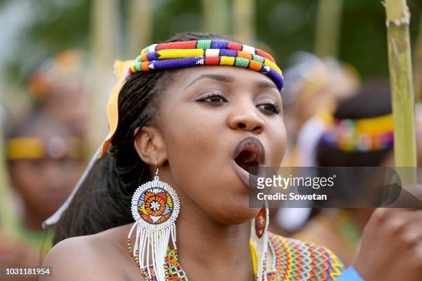 Samkeliwe Indoni Nzimande during the annual Umkhosi Womhlanga at Enyokeni Royal Palace on September 08, 2018 in KwaNongoma, South Africa. The reed...