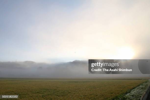 Landslide sites are covered by heavy fog on September 11, 2018 in Atsuma, Hokkaido, Japan. A male resident in Atsuma who was the last reported...