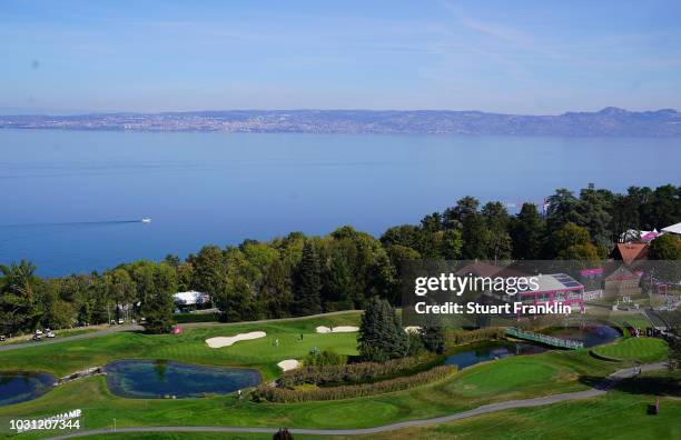 General view of the fifth hole during practice prior to the start of The Evian Championship 2018 at Evian Resort Golf Club on September 11, 2018 in...