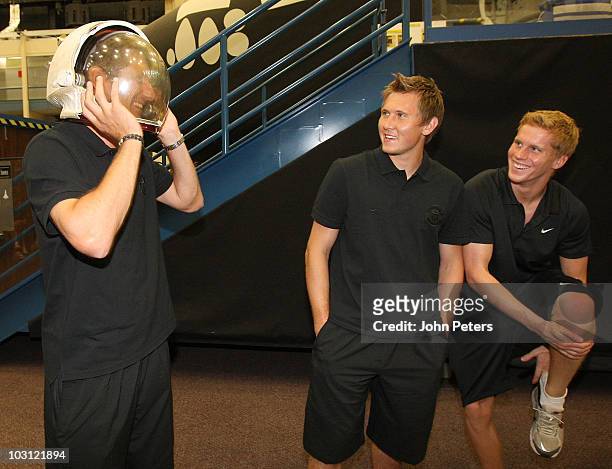 Edwin van der Sar, Tomasz Kuszczak and Ben Amos of Manchester United visit NASA Space Center as part of their pre-season tour of the US, Canada and...