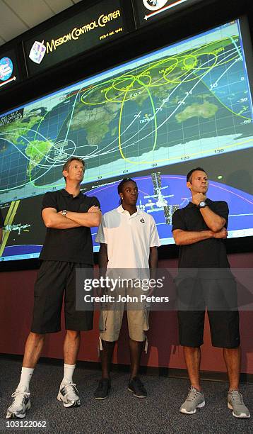 Edwin van der Sar and Ryan Giggs of Manchester United visit NASA Space Center as part of their pre-season tour of the US, Canada and Mexico on July...