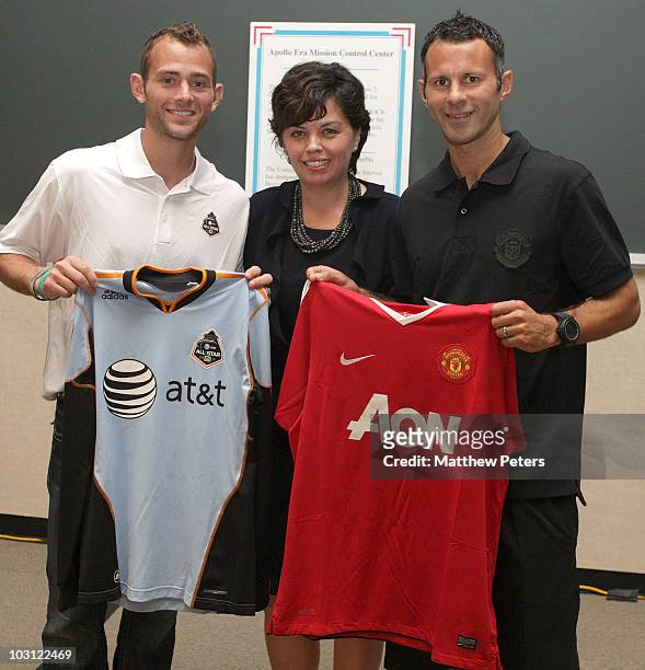 Brad Davis of the MLS All-Stars and Ryan Giggs of Manchester United visit NASA Space Center ahead of the MLS Allstar match on July 27, 2010 in...