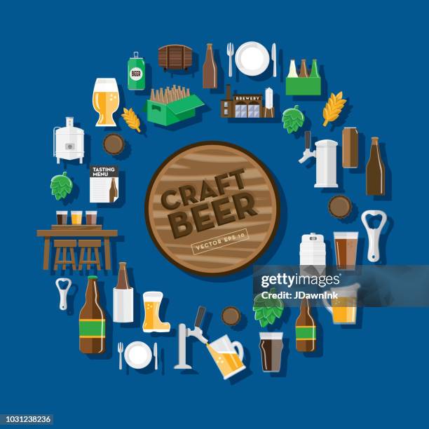 craft brewery icon background design template with placement text - hops brewing stock illustrations