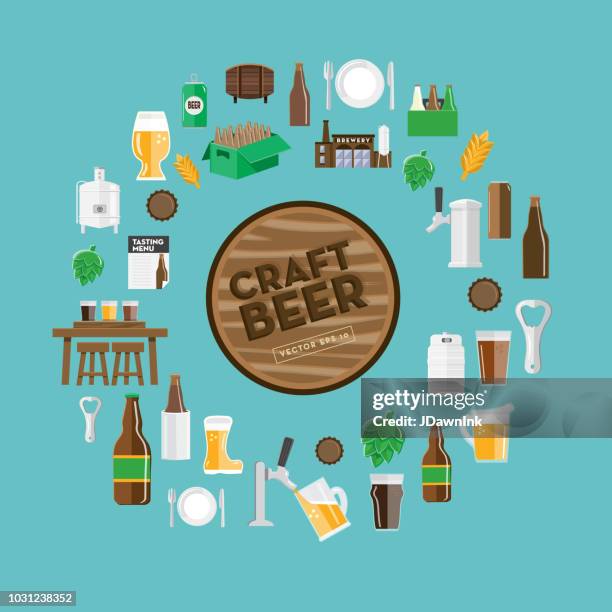 craft brewery icon background design template with placement text - hops and barley stock illustrations