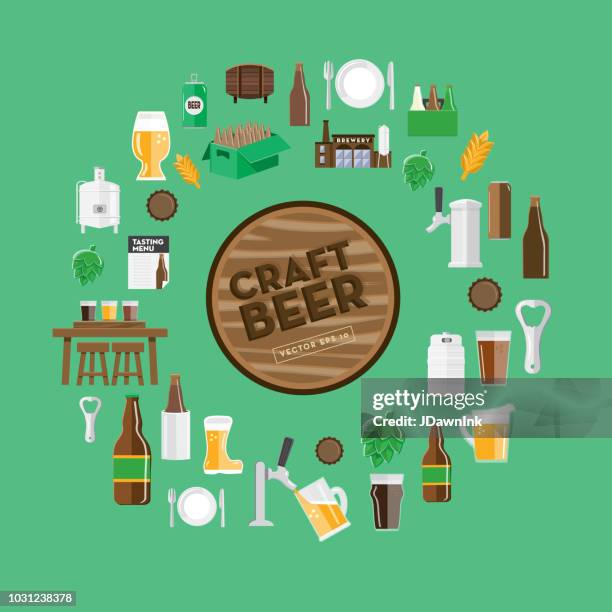 craft brewery icon background design template with placement text - hops brewing stock illustrations