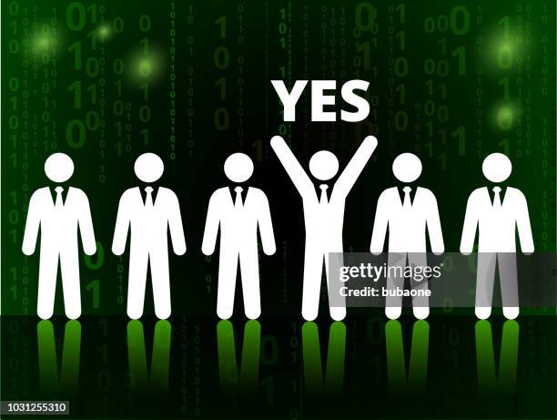 business stick figures yes on on binary code black background - black man vr set stock illustrations
