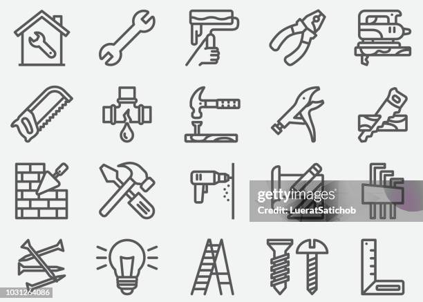 illustrazioni stock, clip art, cartoni animati e icone di tendenza di icone della linea di riparazione domestica - adjustable wrench