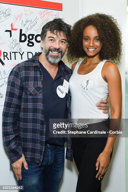 Stephane Plaza and Alicia Aylies attend the Aurel BGC Charity Benefit Day 2018 on September 11, 2018 in Paris, France.