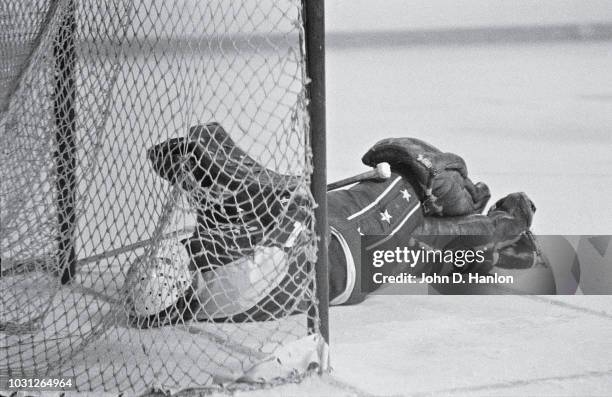 Washington Capitals goalie Ron Low in action vs Buffalo Sabres at Buffalo Memorial Auditorium. Buffalo, NY CREDIT: John D. Hanlon