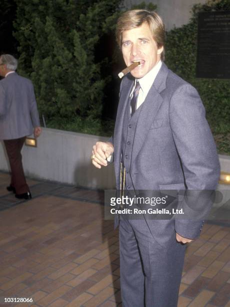 Actor Dirk Benedict attends the NBC Television Affiliates Party on May 16, 1983 at The Page Museum, La Brea Tar Pits in Los Angeles, California.