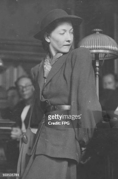 French former actress Corinne Luchaire in a Paris civil court, June 1946. She is the daughter of pro-Nazi journalist and politician Jean Luchaire,...