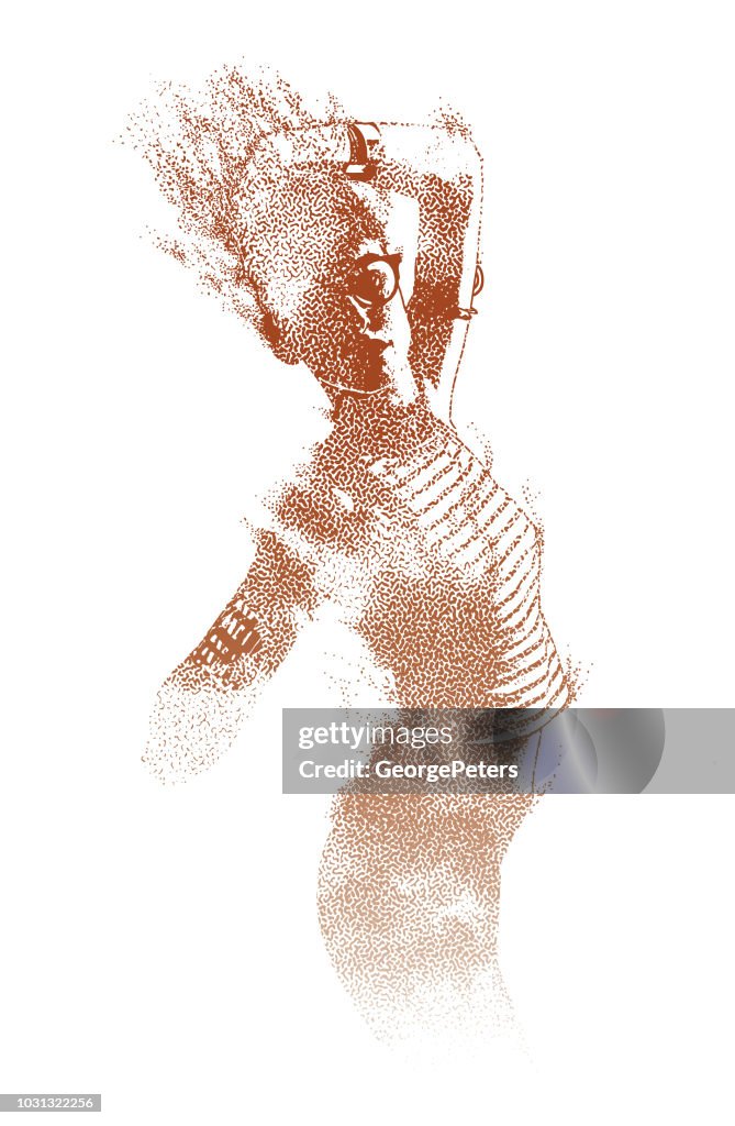 One Young woman dancing and glitch technique