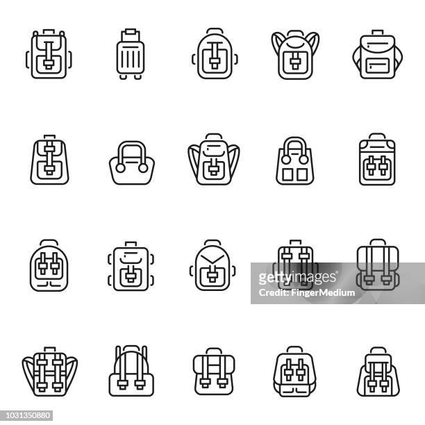 rucksack-icon-set - umhängetasche stock-grafiken, -clipart, -cartoons und -symbole