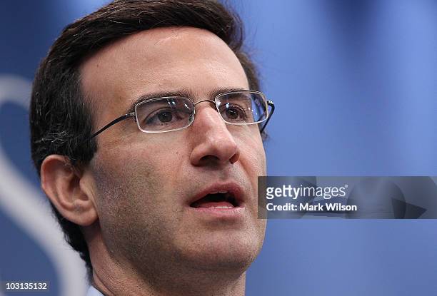 Peter Orszag, Director of the Office of Management and Budget speaks at the Brookings Institution July 28, 2010 in Washington, DC. Orszag who is...
