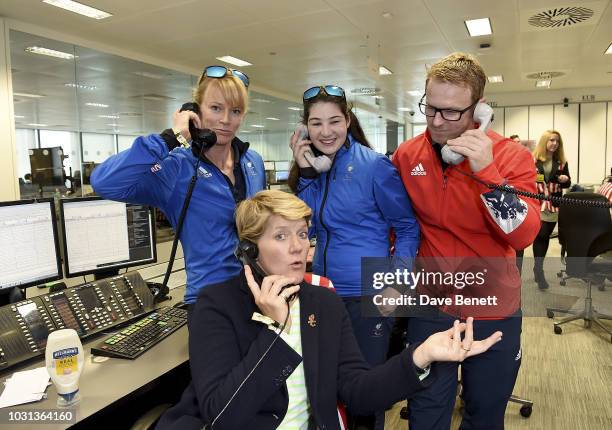 Gold Winter Paralympians Jen Kehoe, Menna Fitzpatrick and Jody Cundy OBE representing Paralympics GB pose with Clare Balding representing the...