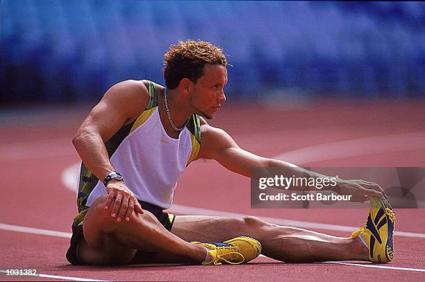 Jamie Baulch of Great Britain stretches during a Reebok feature shoot in Sydney, Australia. \ Mandatory Credit: Scott Barbour /Allsport