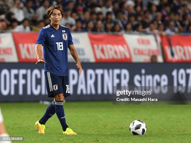 Jun Amano of Japan looks on during the international friendly match between Japan and Costa Rica at Suita City Football Stadium on September 11, 2018...