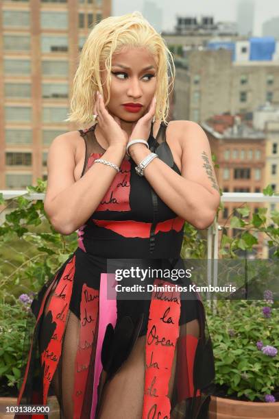 Rapper Nicki Minaj attends the Oscar De La Renta front Row during New York Fashion Week: The Shows at Spring Studios Terrace on September 11, 2018 in...