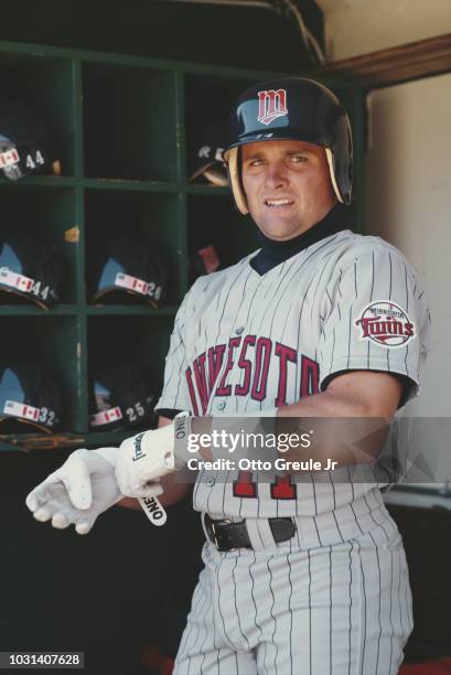 Chuck Knoblauch, Second Baseman and Leftfielder for the Minnesota Twins during the Major League Baseball American League West game against the...