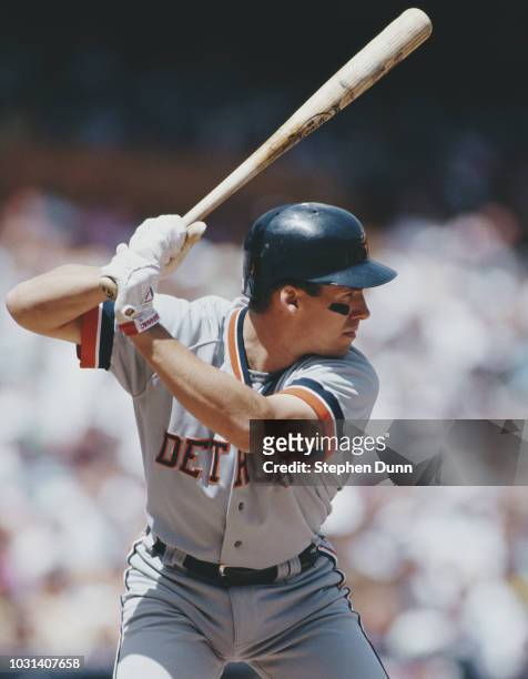 Travis Fryman, Third Baseman and Shortstop for the Detroit Tigers swings at the ball during the Major League Baseball American League West game...