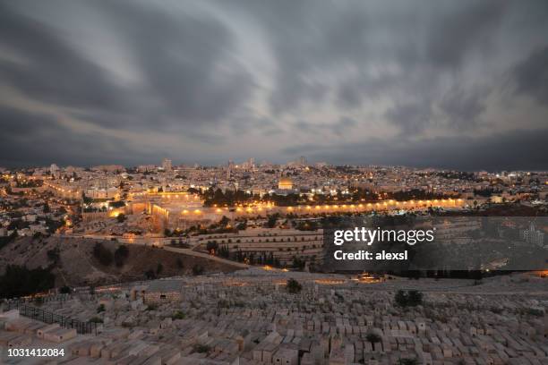 jerusalem old city sunset night aerial view - jerusalem skyline stock pictures, royalty-free photos & images