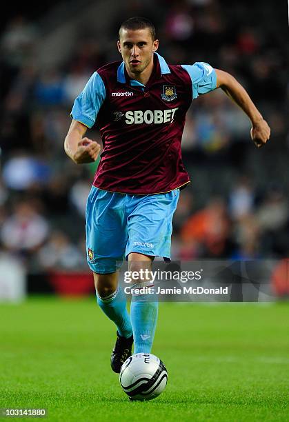 Fabio Daprela of West Ham United in action during the pre-season friendly match between MK Dons and West Ham United at the Stadium MK on July 28,...