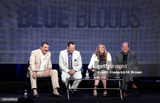 Actors Tom Selleck, Donnie Wahlberg, executive producers Robin Green and Mitchell Burgess speak at "Blue Bloods" panel during 2010 Summer TCA Tour...