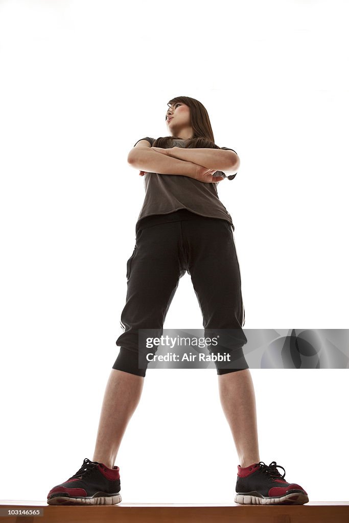 Japanese Woman Standing on a Bench