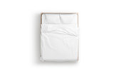 Blank white bed mock up, top view isolated,