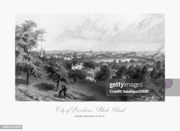 city of providence, rhode island, united states, american victorian engraving, 1872 - providence rhode island stock illustrations
