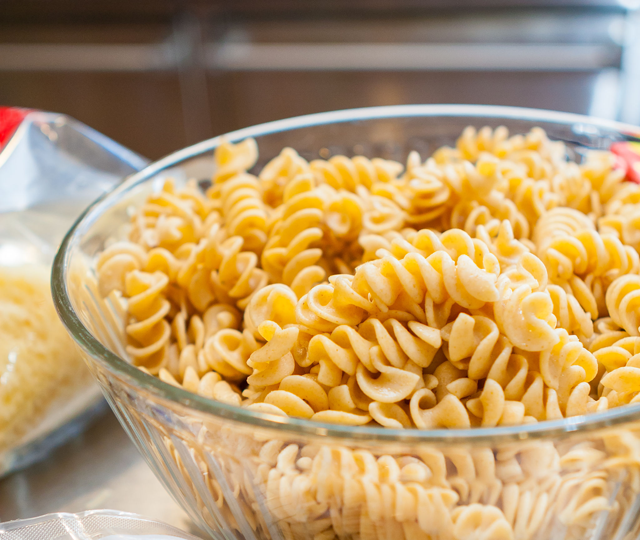 draining pasta