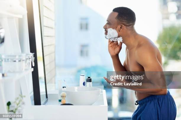 i don't want any trouble with stubble - man shaving foam stock pictures, royalty-free photos & images