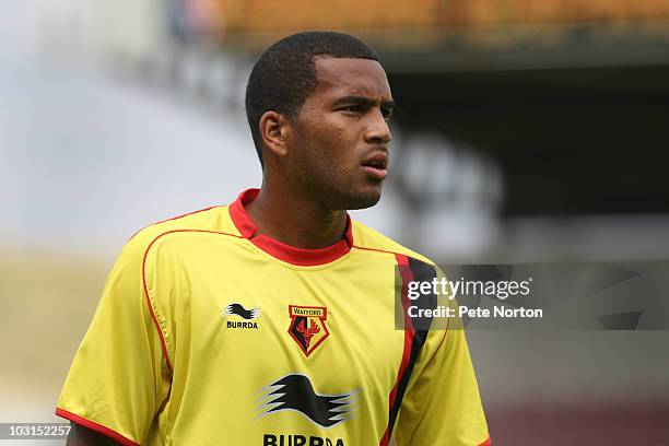 Adrian Mariappa of Watford in action during the pre season match between Northampton Town and Watford at Sixfields Stadium on July 24, 2010 in...
