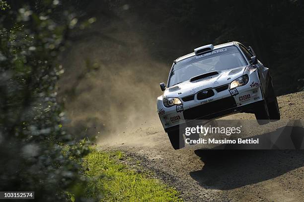 Mads Ostberg of Norway and Jonas Andersson of Sweden compete in their Subaru Impreza during the Shakedown of the WRC Rally Finland on July 29, 2010...