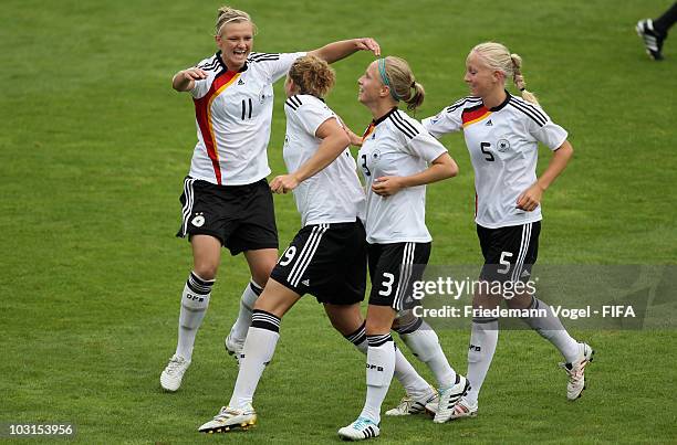 Kim Kulig of Germany celebrates scoring the fourth goal with Alexandra Popp , Tabea Kemme and Kristina Gessat during the FIFA U20 Women's World Cup...