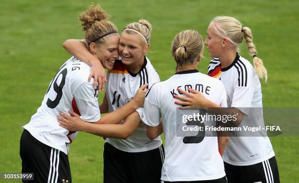 Kim Kulig of Germany celebrates scoring the fourth goal with Alexandra Popp , Tabea Kemme and Kristina Gessat during the FIFA U20 Women's World Cup...