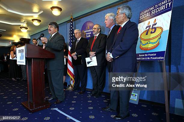 President of AFL-CIO Richard Trumka speaks during a news conference at the National Press Club July 29, 2010 in Washington, DC. About 60 groups have...