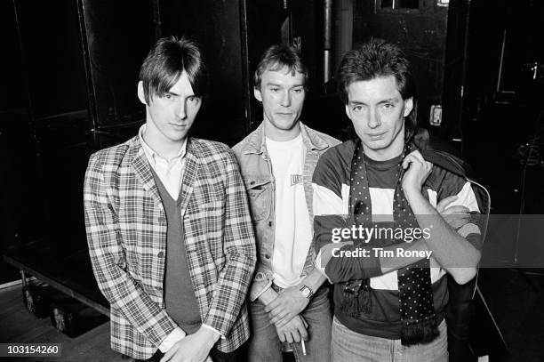 Punk/mod group The Jam, 19th December 1981. Left to right: singer and guitarist Paul Weller, drummer Rick Buckler and bassist Bruce Foxton.