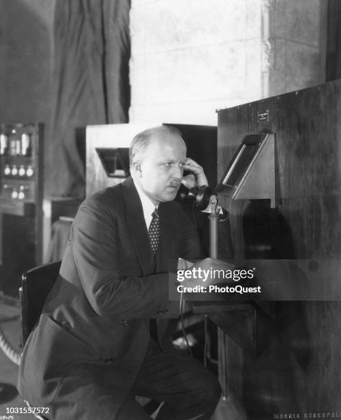 American telecommunications executive President of AT&T Walter Sherman Gifford participates in a video telephone call at Bell Telephone Laboratories,...