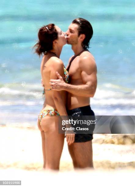 Martha Cristina and husband in the beach on July 19, 2010 in Cancun, Mexico.