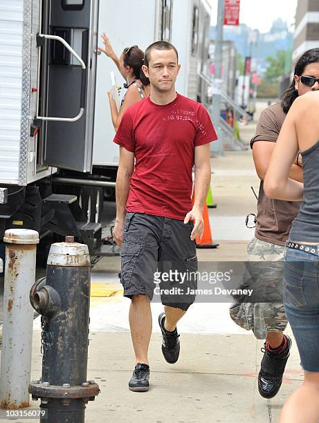 Joseph Gordon-Levitt filming on location for "Premium Rush" on the streets of Manhattan on July 28, 2010 in New York City.