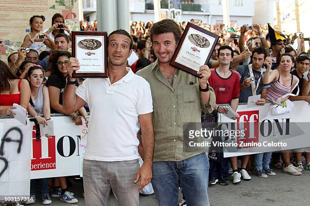 Salvatore Ficarra and Valentino Picone poses wth the Giffoni Award during Giffoni Experience 2010 on July 29, 2010 in Giffoni Valle Piana, Italy.
