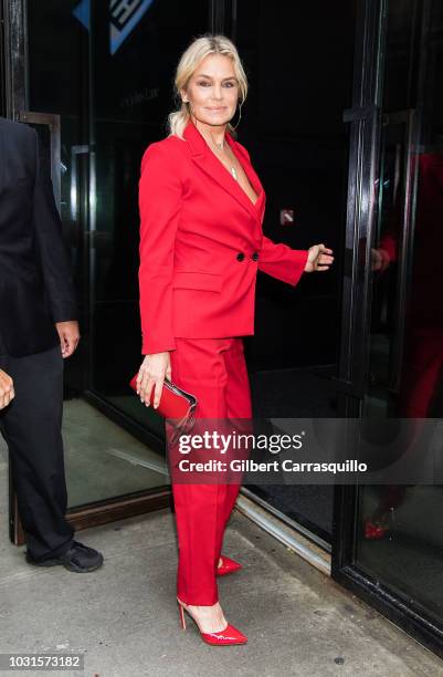 Yolanda Hadid is seen leaving the Oscar De La Renta SS19 Fashion Show during New York Fashion Week at Spring Studios Terrace on September 11, 2018 in...