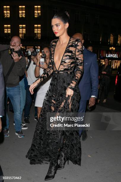 Model Kendall Jenner is seen arriving at the Longchamp 70th Anniversary Celebration at Opera Garnier on September 11, 2018 in Paris, France.