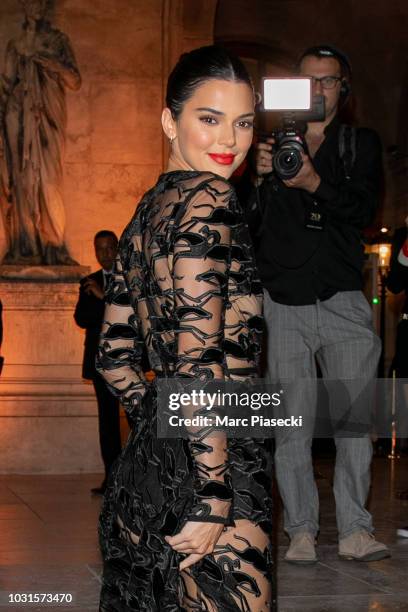 Model Kendall Jenner is seen arriving at the Longchamp 70th Anniversary Celebration at Opera Garnier on September 11, 2018 in Paris, France.
