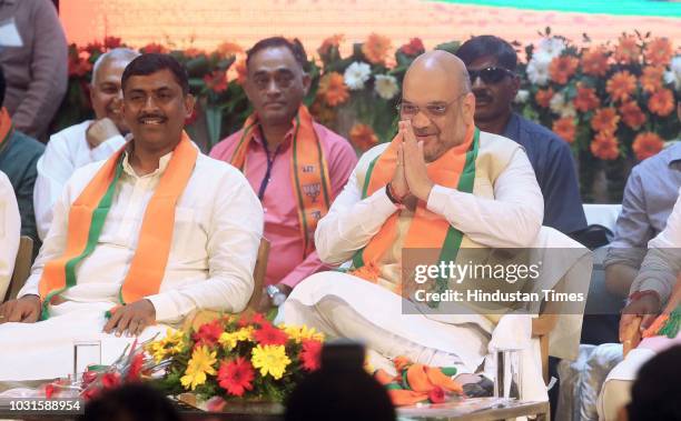 National President Amit Shah during a meeting at Birla Auditorium, on September 11, 2018 in Jaipur, India.