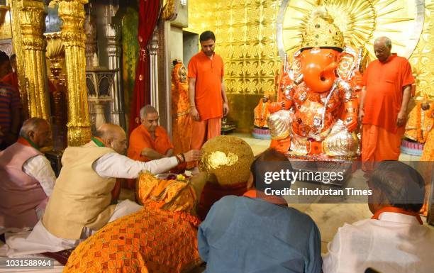 President Amit Shah at Moti Dungri Ganesh Temple on September 11, 2018 in Jaipur, India.